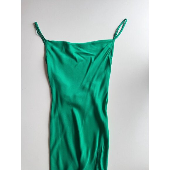 NWT MESHKI Jade Green Satin Cowl Neck Backless Maxi Slip Dress, Size XS - Picture 7 of 14